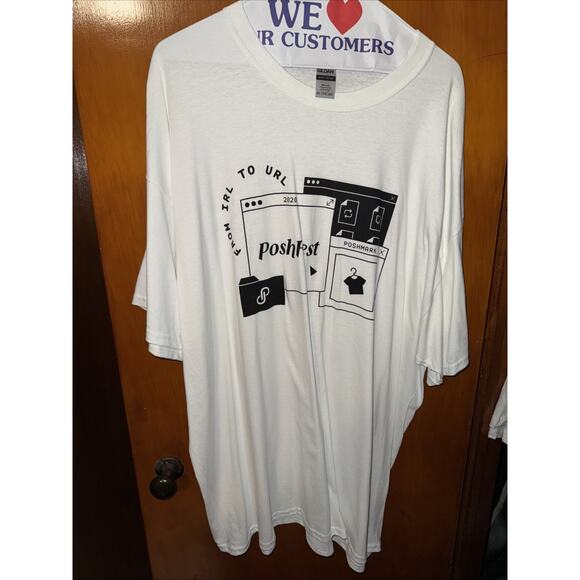 Poshmark 2020 2XL Posh Fest TShirt Short Sleeve White Black Gildan Heavy Cotton - Picture 1 of 7